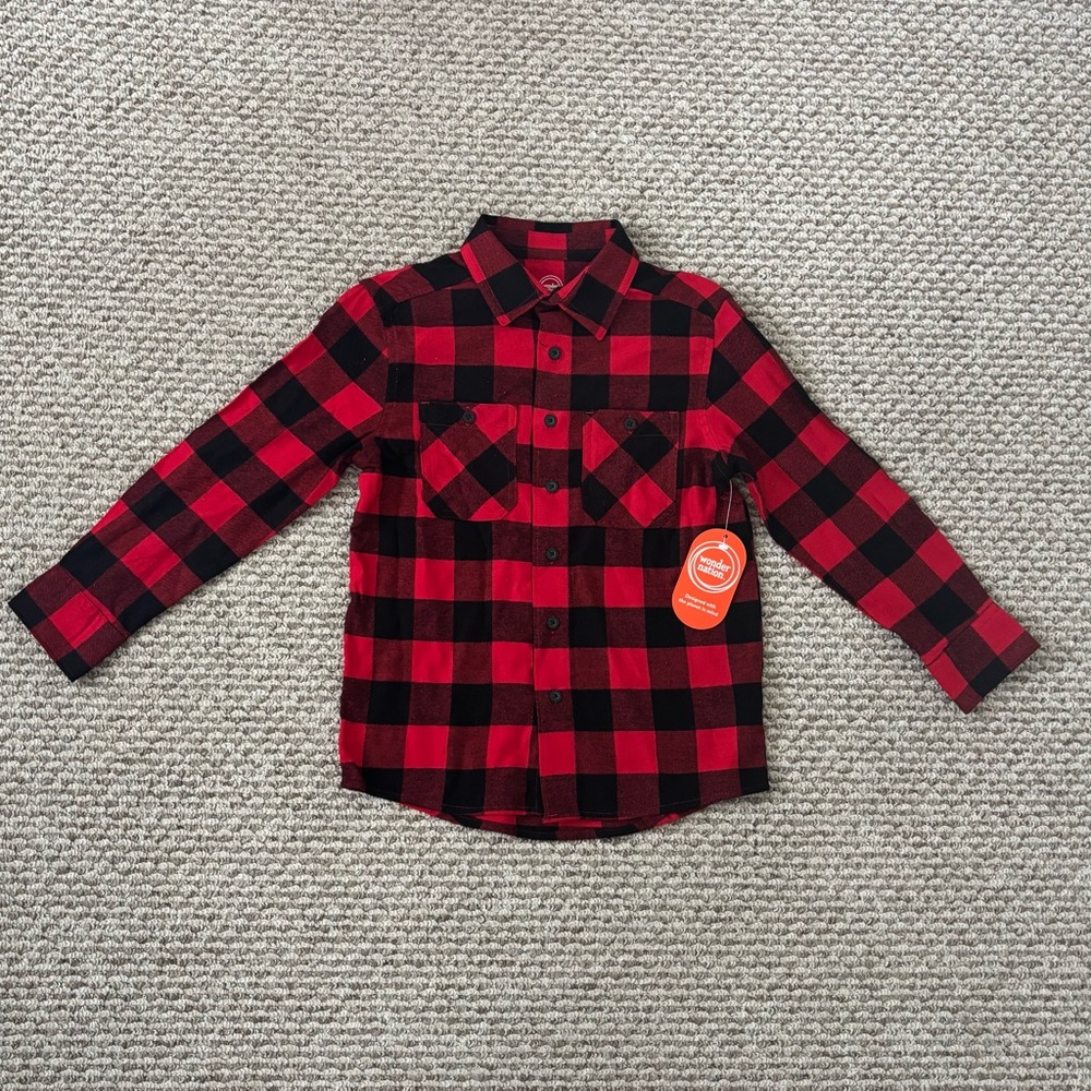 Kids Red & Black Plaid Flannel Shirt